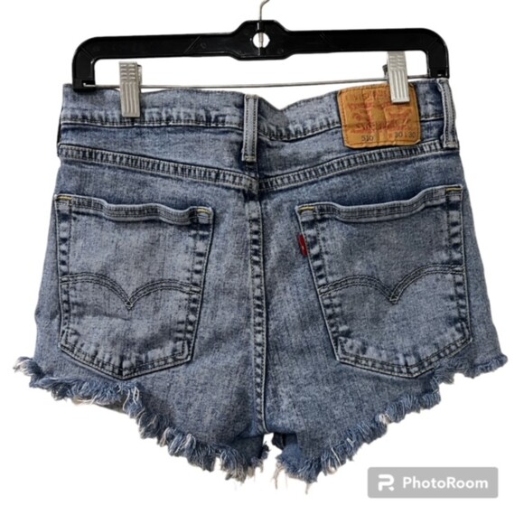 Levis 510 Womens Blue Washed Frayed Hem High Rise Denim Shorts Size W30 L30 - Picture 2 of 12